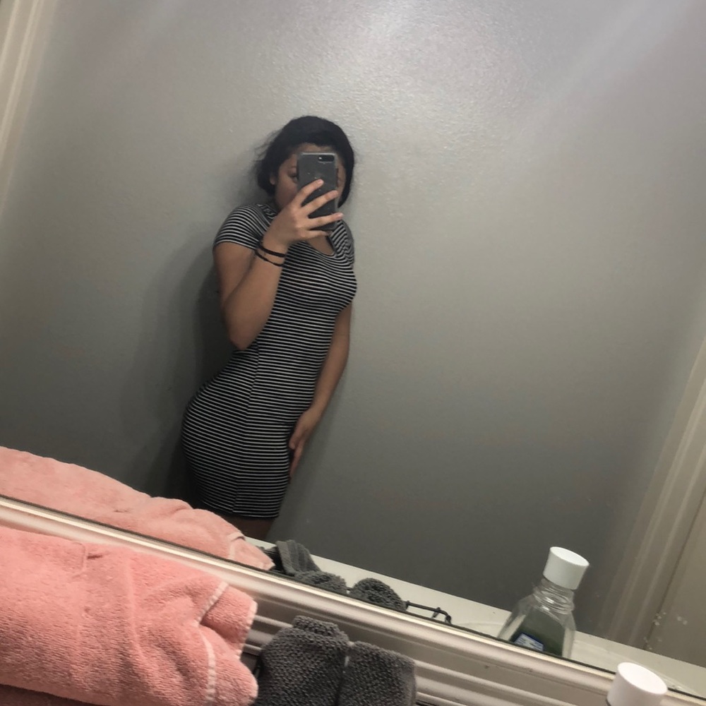 A black and white stripped dress